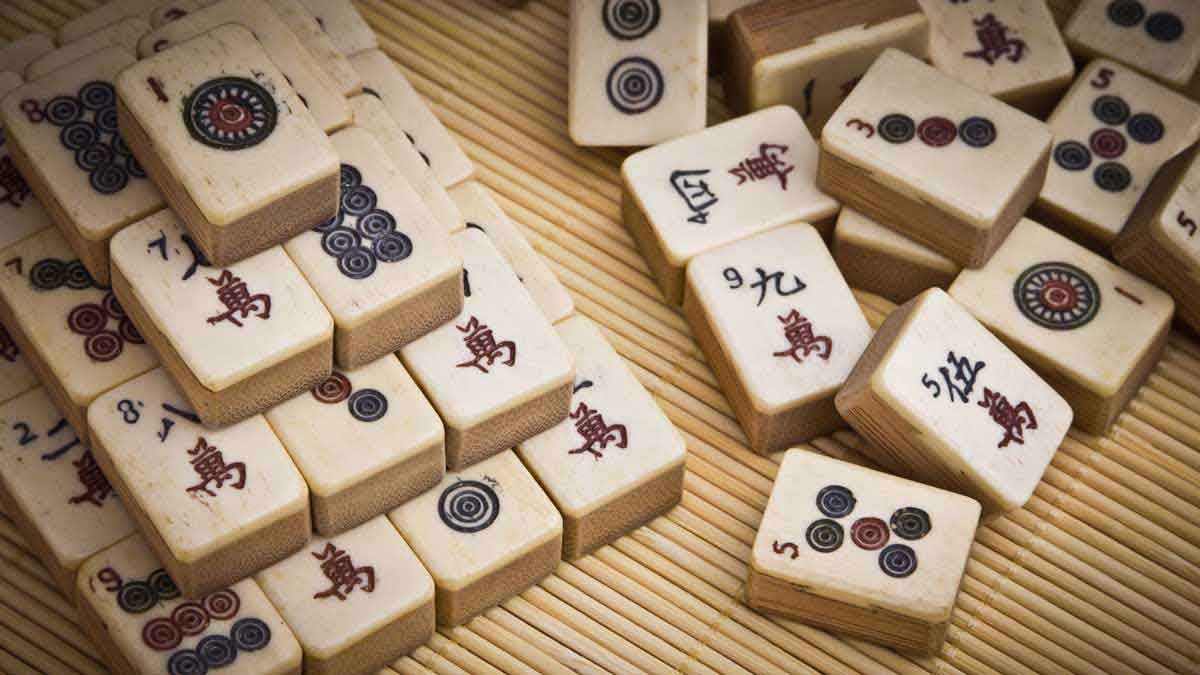 A table with a mahjong set