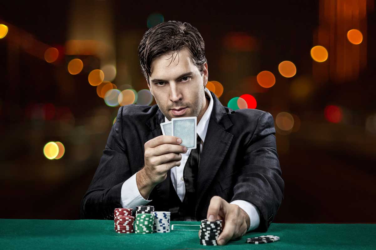 Confident poker player making eye contact