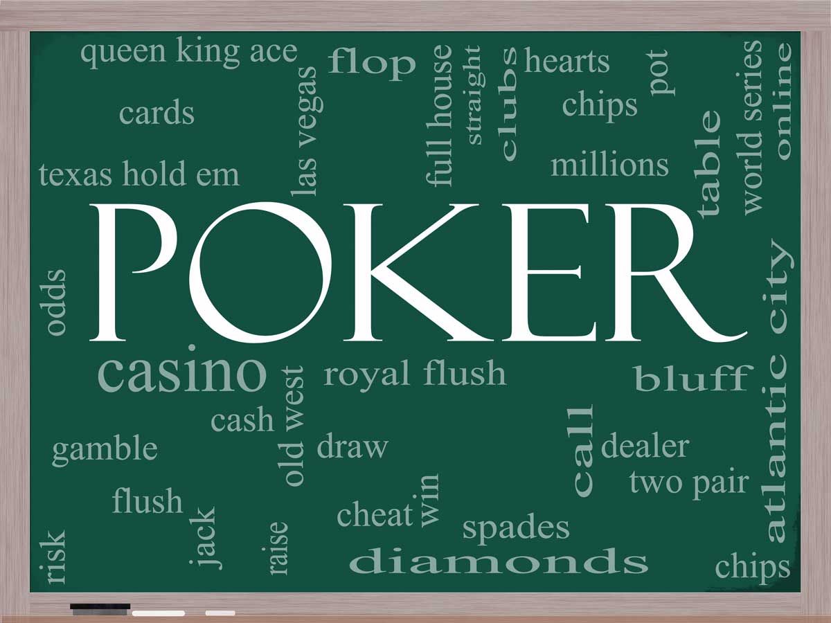 A list of poker terms written on a blackboard