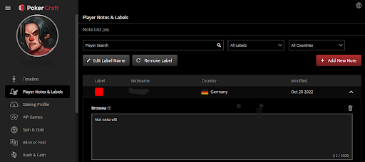 PokerCraft Player Notes and Labels on Natural8 1