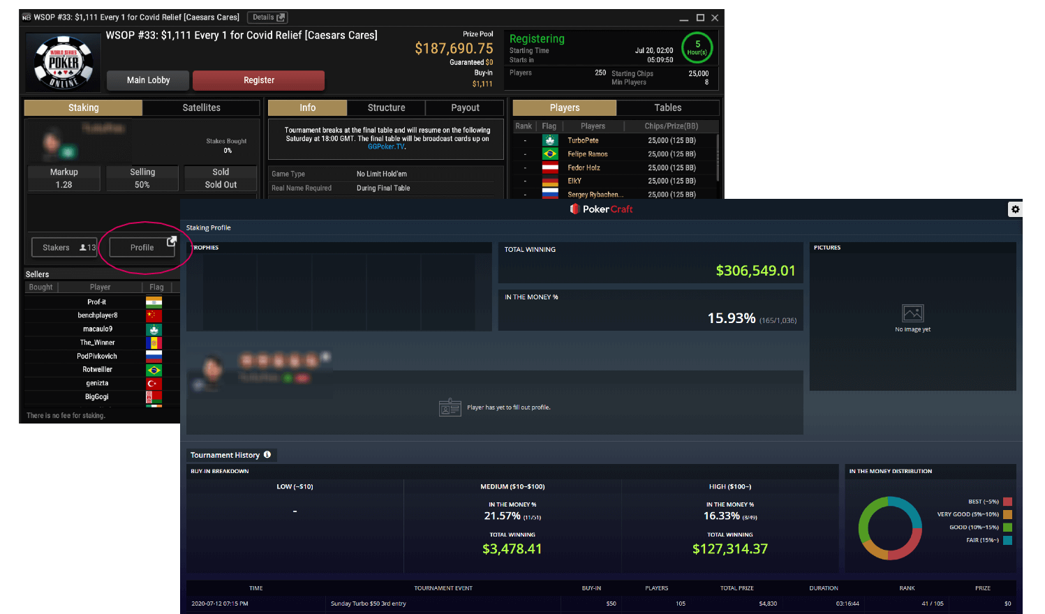 Staking Profile Example of Tournament Staking Feature on Natural8