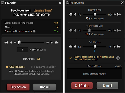 Tournament staking - How to Buy and Sell Action