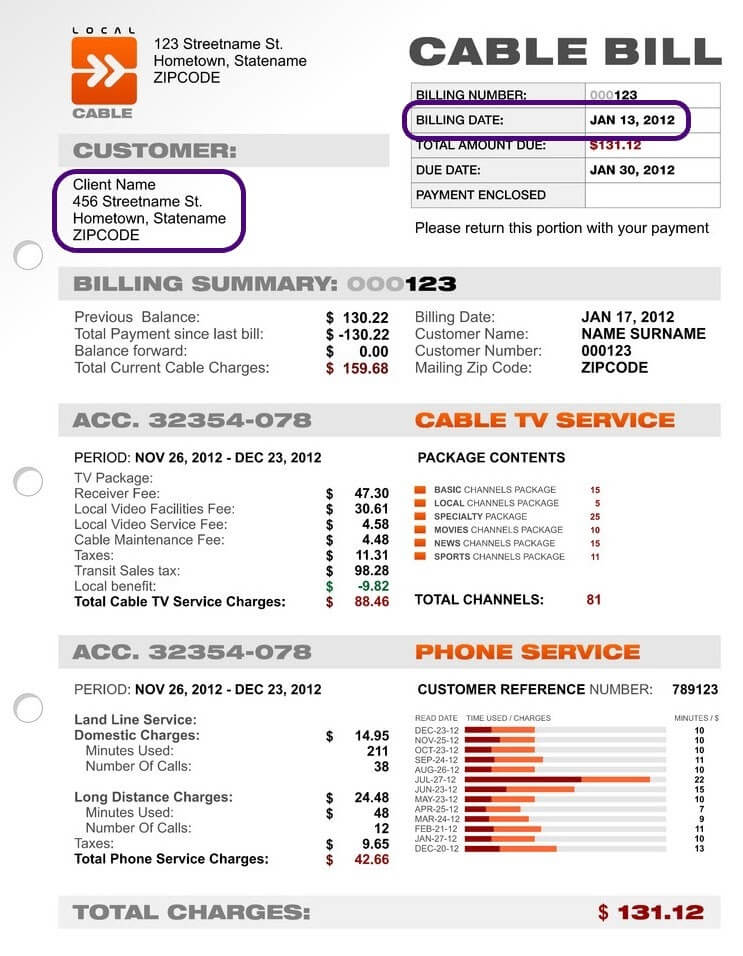 Account verification utility bill example